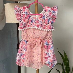 Little Lass Pink Floral Ruffle Dress with Lace Trim size 4T